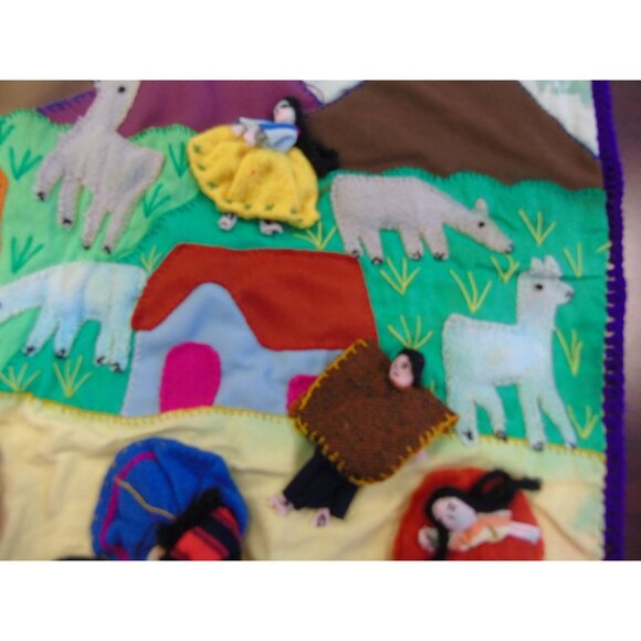 Peruvian Mercado "Market" Tapestry Handcraft Appliqué Folk Art Peru Arpillera - Picture 5 of 10